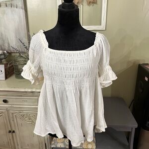 Ces Femme Ivory Smocked Blouse